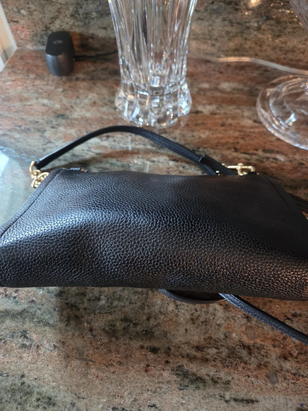 Tory Burch Black Leather Crossbody Bag And  Wristlet with Gold Logo
